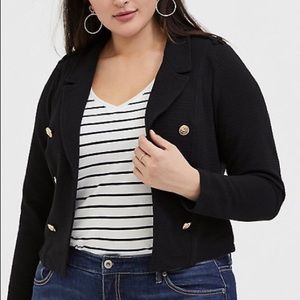 BLACK TEXTURED PONTE CROP MILITARY JACKET